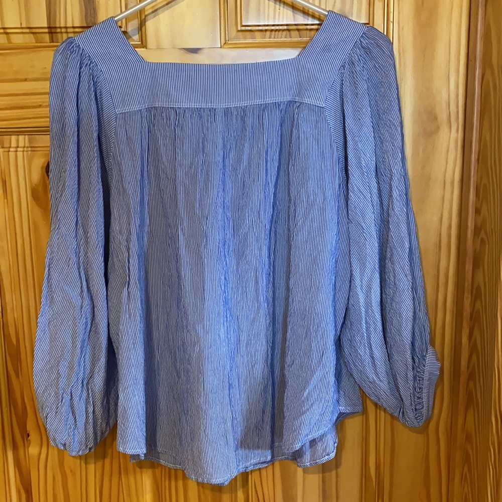 Loft XS blue and white striped blouse - Picture 2 of 7